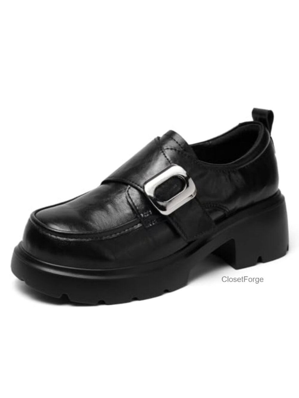 Women's Leather Platform Loafers Chunky Heel Slip-On Business Casual